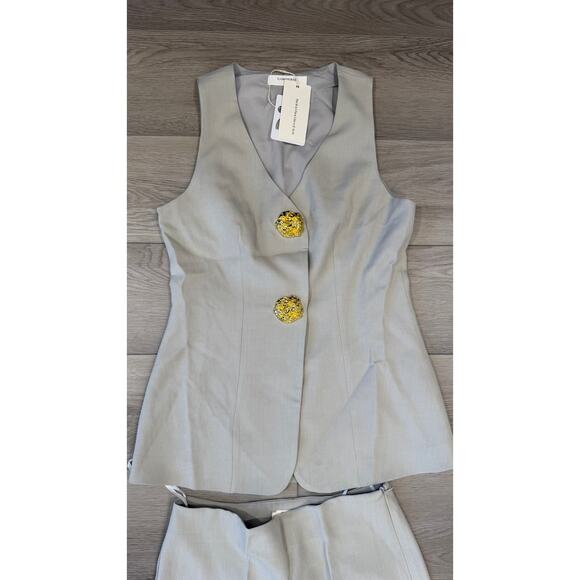 Commense Elegant Old Money Minimalist Gold Button Vest Pants Set Gray L - Picture 5 of 10